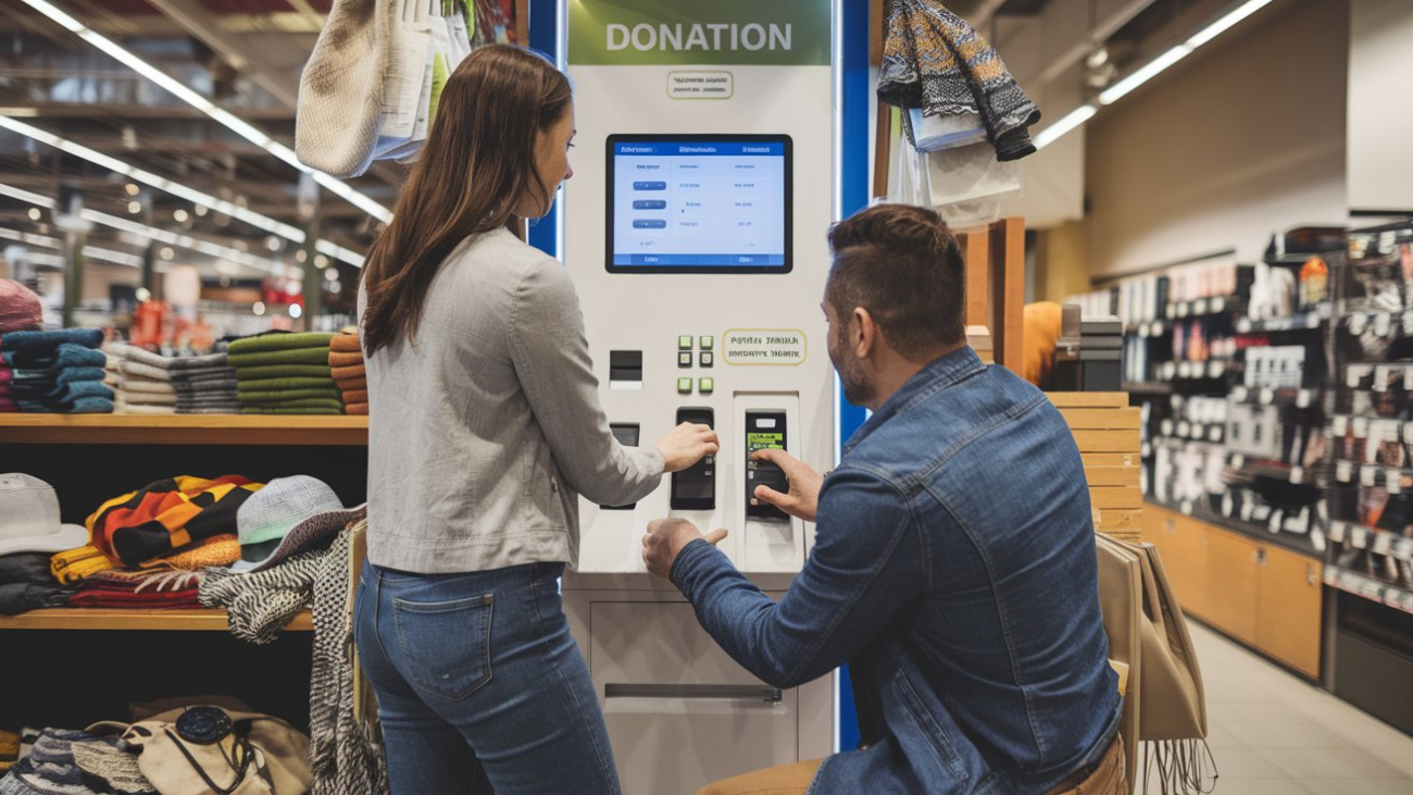 a-medium-shot-of-a-woman-and-a-man-using-a-donation-kiosk-machine